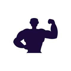 Silhouette of muscular strong man, flat vector illustration isolated on white background.
