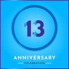 13 years anniversary celebration with circle frame isolated on sky blue background. Creative design for happy birthday, wedding, ceremony, event party, marriage, invitation card and greeting card.