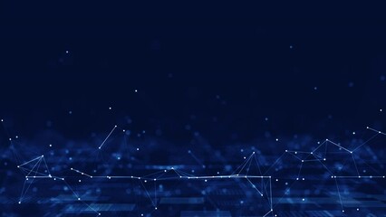 Abstract concepts of cybersecurity technology and digital data protection. Internet network connection with slow moving polygon below on dark blue background. Big data.