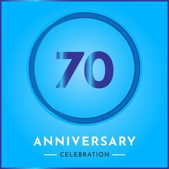 70 years anniversary celebration with circle frame isolated on sky blue background. Creative design for happy birthday, wedding, ceremony, event party, marriage, invitation card and greeting card.