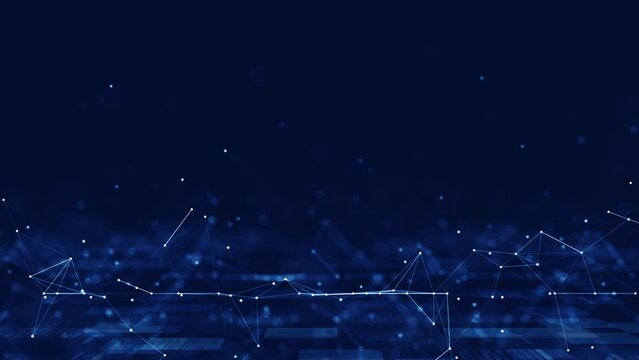 Abstract concepts of cybersecurity technology and digital data protection. Internet network connection with slow moving polygon below on dark blue background. Big data.