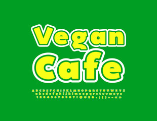 Vector green logo Vegan Cafe with creative Font. Trendy Alphabet Letters, Numbers and Symbols set