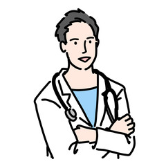 提案している白衣を着た男性
