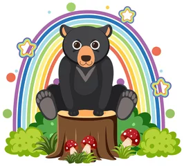 Cute bear on stump in flat cartoon style © blueringmedia