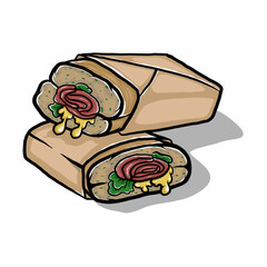 Hand drawn vector illustration of Tasty kebab cheese and ingredients for kebab 