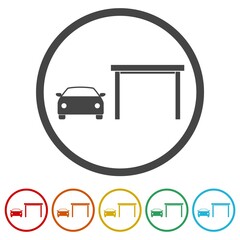 Open car garage icons in color circle buttons