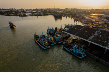 Fototapeta premium Aerial photograph of a fishing port with a drone.