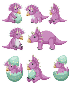 Different purple triceratops dinosaur collection