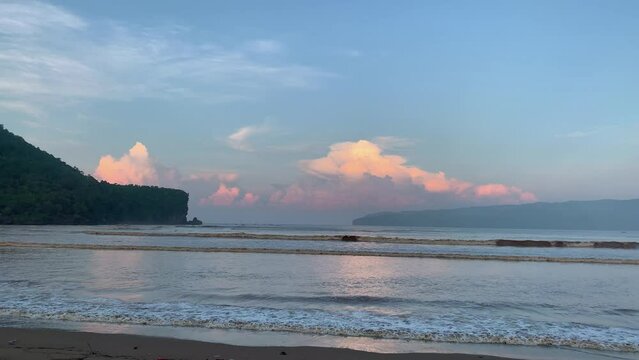 Beach landscape before sunset footage in tropical area in Pacitan Indonesia,