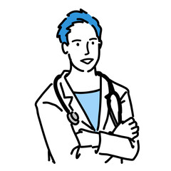 提案している白衣を着た男性
