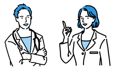 提案している白衣を着た男女
