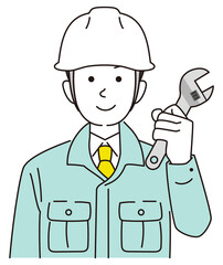 レンチを持つ作業員男性