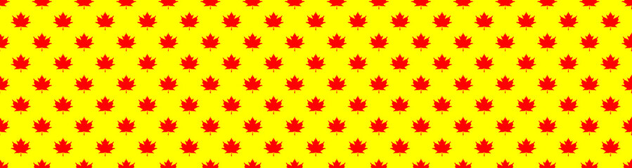 pattern of red maple leaves on a yellow background. template for application to the surface. Banner for insertion into site. Horizontal image.