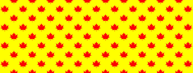 pattern of red maple leaves on a yellow background. template for application to the surface. Banner for insertion into site. Horizontal image.