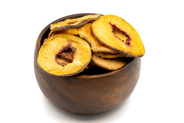 Dried peach slices. Sliced dry peach isolated on white background. Sun-dried fruit. Close up
