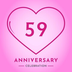59 years anniversary celebration with heart isolated on pink background. Creative design for happy birthday, wedding, ceremony, event party, marriage, invitation card and greeting card.