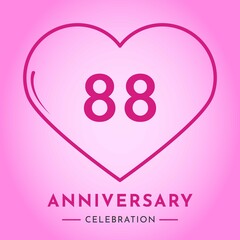 88 years anniversary celebration with heart isolated on pink background. Creative design for happy birthday, wedding, ceremony, event party, marriage, invitation card and greeting card.