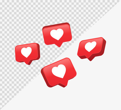 3d heart in speech bubble icon, love like heart bubbles background, social media notification icons, post reactions for social network, favorite hearts, 3d rendering, 3d illustration