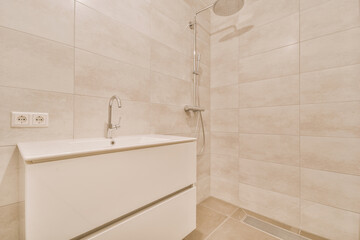 Sink and mirror in modern bathroom