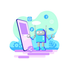 Artificial intelligence in social media flat style illustration vector design