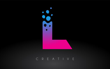 L Dots Letter Logo Design with Creative Artistic Bubble Cut in Blue Purple Colors Vector