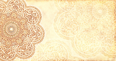 Grunge background with paper texture and floral ornament in Moroccan style - obrazy, fototapety, plakaty
