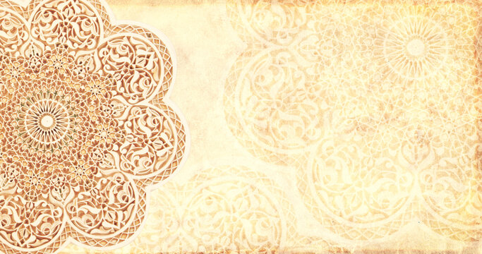 Grunge background with paper texture and floral ornament in Moroccan style