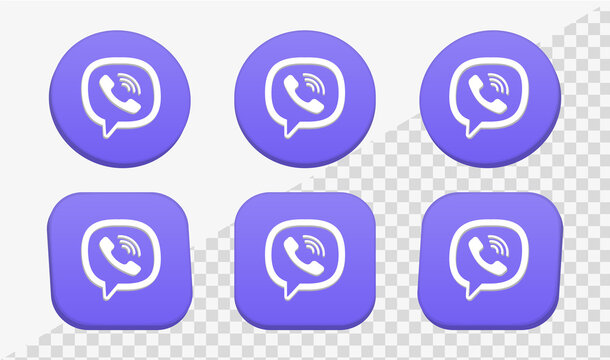 viber 3d logo button, viber 3d icon. social media 3d icons. social network 3d logos frame in modern circle, square buttons, 3d vector editorial illustration