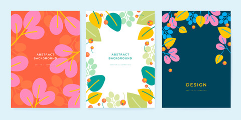 Set of abstract flat floral banner design template. Collection of brochure, card, background, cover. Vector illustration