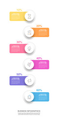Modern vector infographics design template. Concept with six steps, labels. Creative timeline with graph elements, percentage circles and icons. Performance analysis in percent
