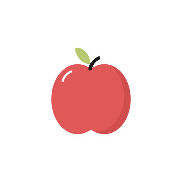Simple red apple icon in a flat cartoon style on a white isolated background. Vector illustration