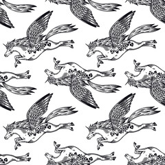 Seamless pattern. Unicorn with wings.