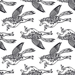 Fototapeta premium Seamless pattern. Unicorn with wings.