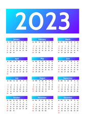 Calendar for 2023 isolated on a white background