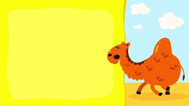 Cartoon character dromedary camel animal walking loop animation for titles. Good for fairy tales, illustration, etc... Cute intro frame included, seamless loop. 