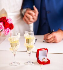 The wedding ceremony with wife and husband