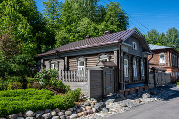 fragments of the urban landscape in the town of Plyos on a sunny summer day