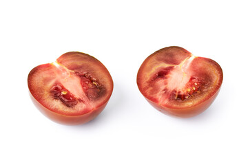 Delicious red tomato cut in half. Tasty fruits