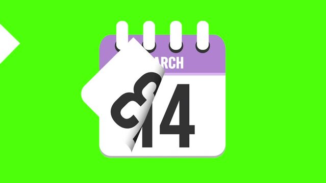 March 30. Calendar appearing, with the pages dropping down to the date march 30. Green background, chroma key