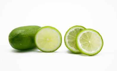 Lemons slices isolated on white background. Front view