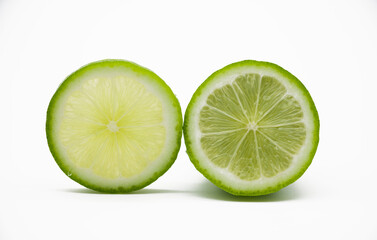 single slices Lemon isolated on white background. Front view