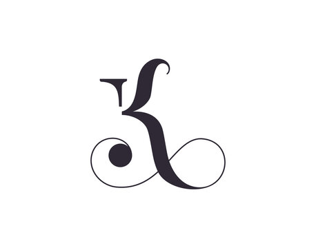 K letter monogram. Elegant luxury K logo. Calligraphic style. Vector design. Luxurious linear creative monogram.