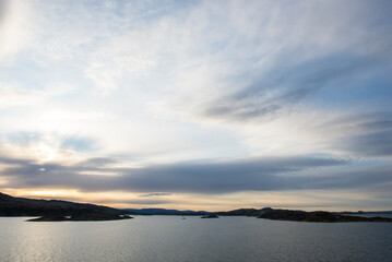 View of the Midnight Sun in the Norwegian Sea,