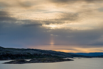 View of the Midnight Sun in the Norwegian Sea,