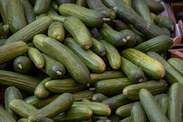 tas de concombre sur un étal de marché