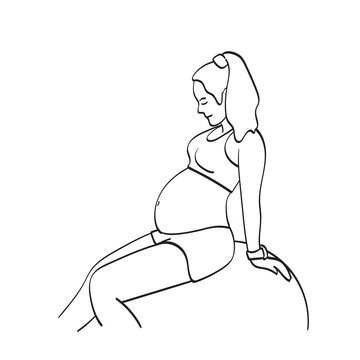 recommend clip art: line art smiling pregnant woman sitting illustration vector hand drawn isolated on white background