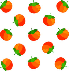 Persimmon fruit pattern. Beautiful seamless pattern. Isolated on a white background. Vector Illustration.