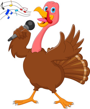cartoon cute turkey bird singing