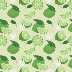 Limes Seamless pattern. Summer juice background. Vector illustration in trendy flat style