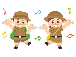 踊る探検隊の子供　ボーイスカウト　冒険　アウトドア